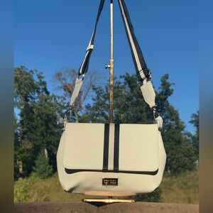 EUC! Badgley Mischka New York Rate Ivory and Black Striped Bag